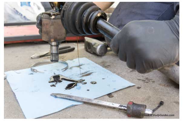 Replacing a CV joint boot.