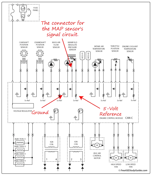 Diagram of an automotive MAP sensor's circuit.
