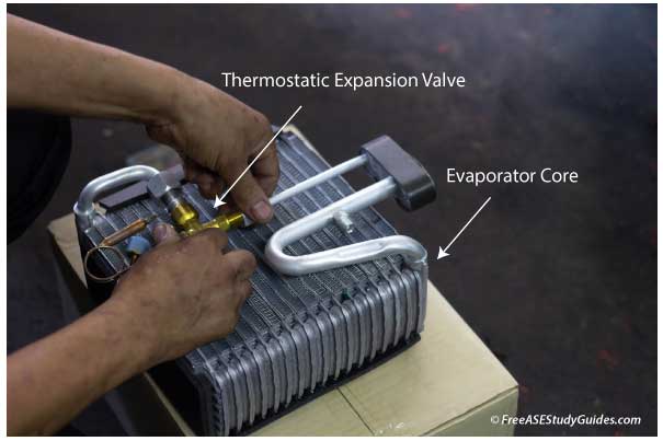 Evaporator core with a (TXV) thermostatic expansion valve.