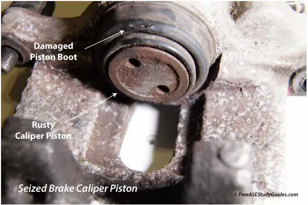 Seized brake caliper piston.