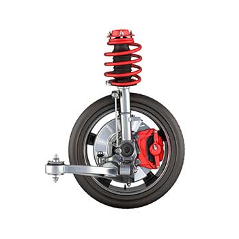 Caster angle. Sideview of a vehicle's front suspension.