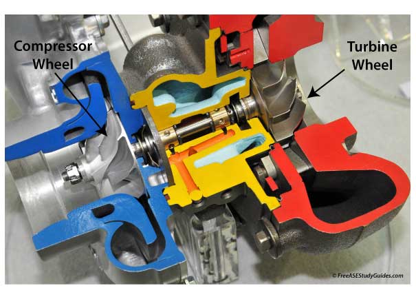 Turbocharger cutaway view.