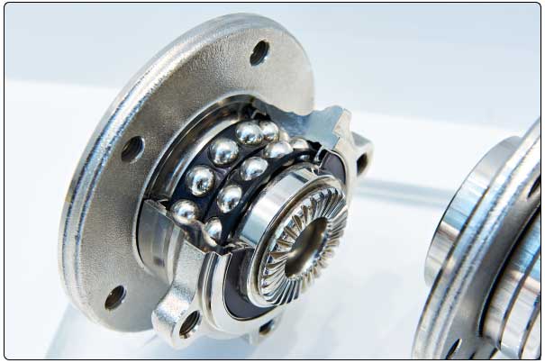 A hub and bearing cutaway.